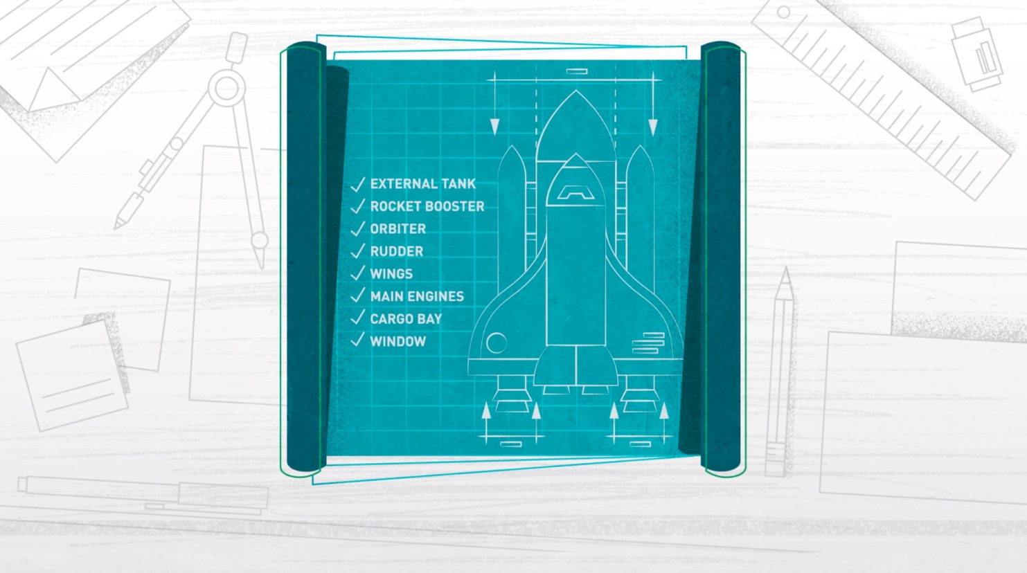 Screenshot a thumbnail of a rocketship to do list from our Devbridge educational video production