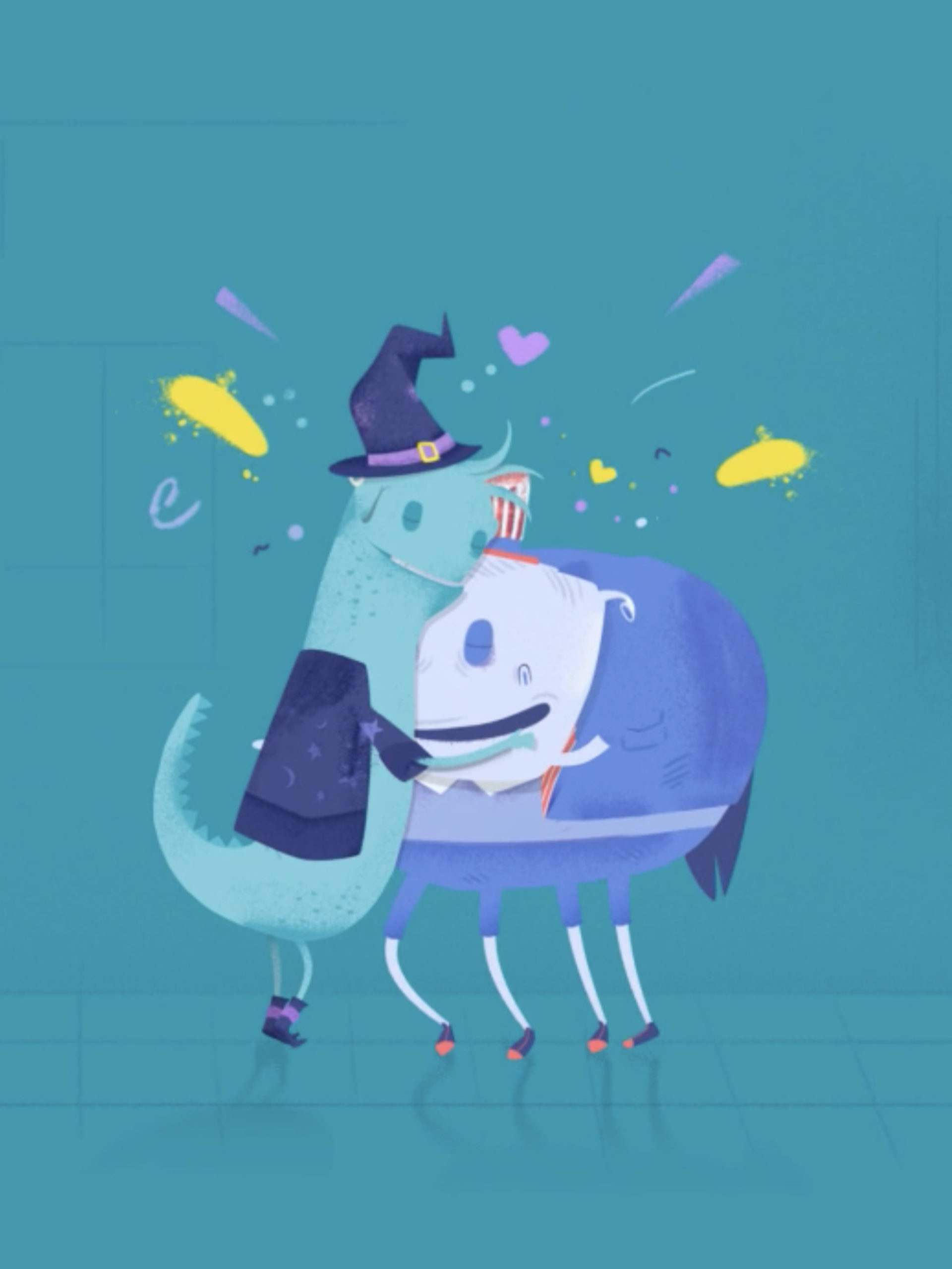 image 6 animated characters hugging blue cross blue shield